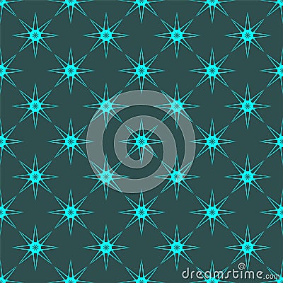 Light turquoise stars on dark turquoise background. Seamless pattern. Abstract. Vector Illustration